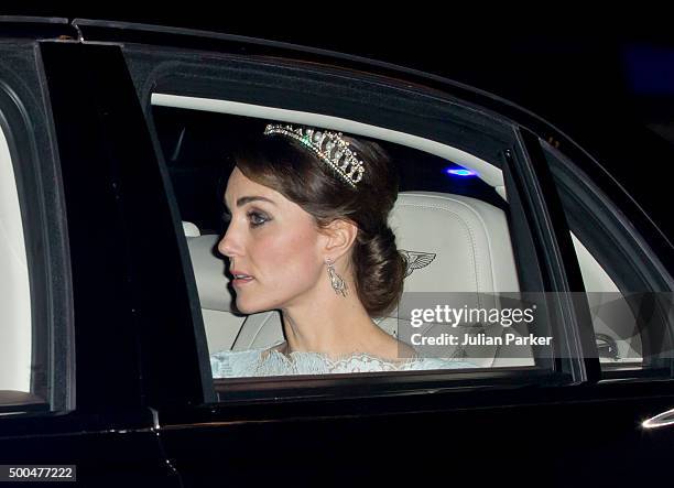 Catherine, Duchess of Cambridge, attends the annual Diplomatic Reception at Buckingham Palace on December 8, 2015 in London, England.(Photo by Julian...