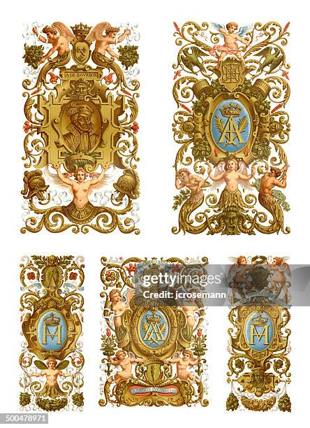 decorative paintings france 17th century - 17th century style stock illustrations