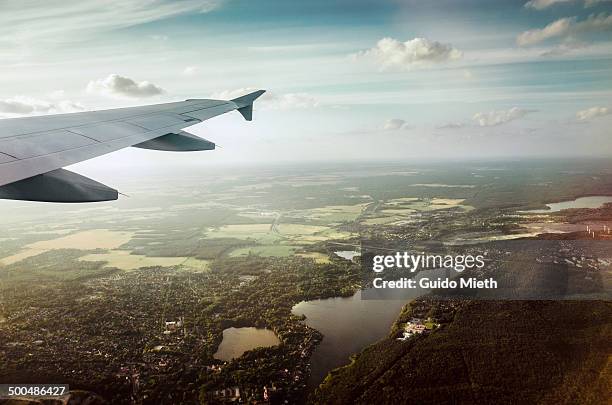 view out airplane. - plane in sky stock pictures, royalty-free photos & images