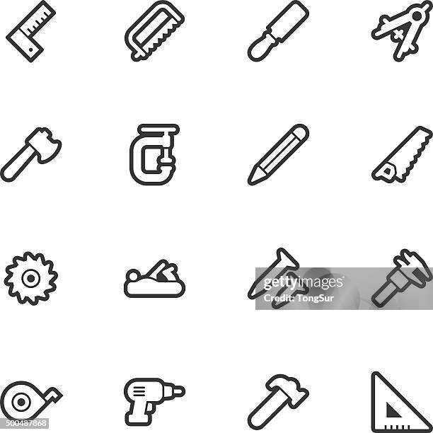 carpentry tools icons - regular outline - carpenter pencil stock illustrations