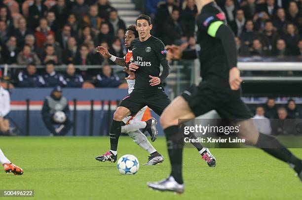 Angel Di Maria of Paris Saint-Germain in action during the UEFA Champions League between Paris Saint-Germain and Shakhtar Donetsk at Parc Des Princes...