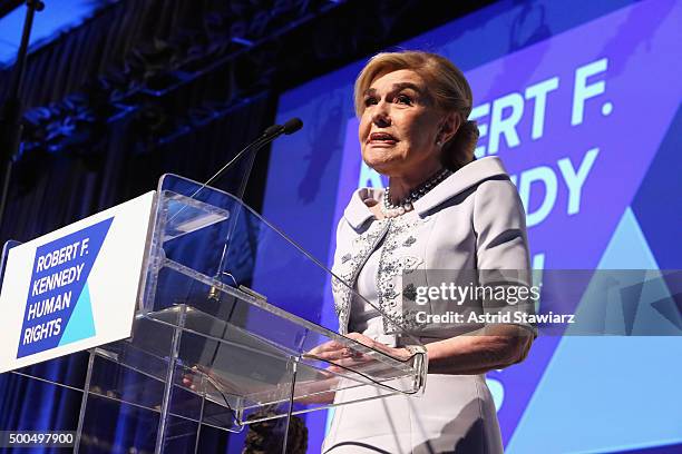 Ambassador Marianna Vardinoyannis speaks onstage as Robert F. Kennedy Human Rights hosts The 2015 Ripple Of Hope Awards honoring Congressman John...