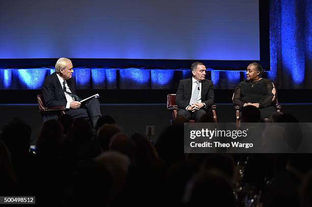 Chris Matthews, Executive Director of RFK Partners for Human Rights Santiago A. Canton, and Nancy Dorsinville speak onstage as Robert F. Kennedy...