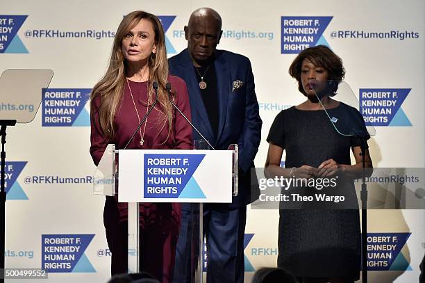 Actors Lena Olin, Louis Gosset Jr, and Alfre Woodard speak onstage as Robert F. Kennedy Human Rights hosts The 2015 Ripple Of Hope Awards honoring...