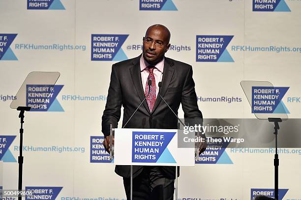 Advocate Van Jones speaks onstage as Robert F. Kennedy Human Rights hosts The 2015 Ripple Of Hope Awards honoring Congressman John Lewis, Apple CEO...