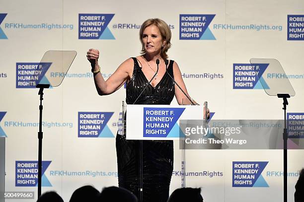 Kerry Kennedy speaks onstage as Robert F. Kennedy Human Rights hosts The 2015 Ripple Of Hope Awards honoring Congressman John Lewis, Apple CEO Tim...