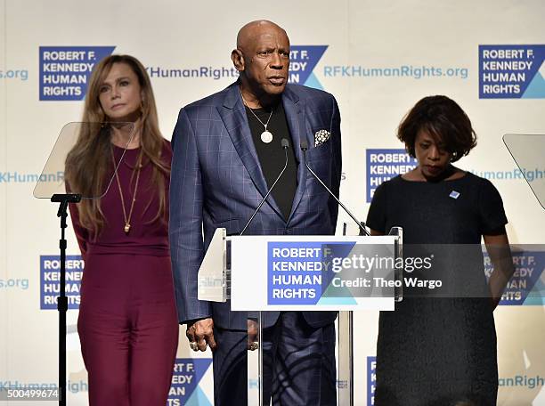 Actors Lena Olin, Louis Gosset Jr, and Alfre Woodard speak onstage as Robert F. Kennedy Human Rights hosts The 2015 Ripple Of Hope Awards honoring...