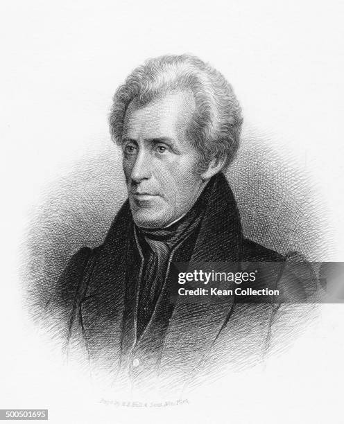 Seventh President of the United States Andrew Jackson , circa 1830. From an original engraving by H.B. Hall & Sons.