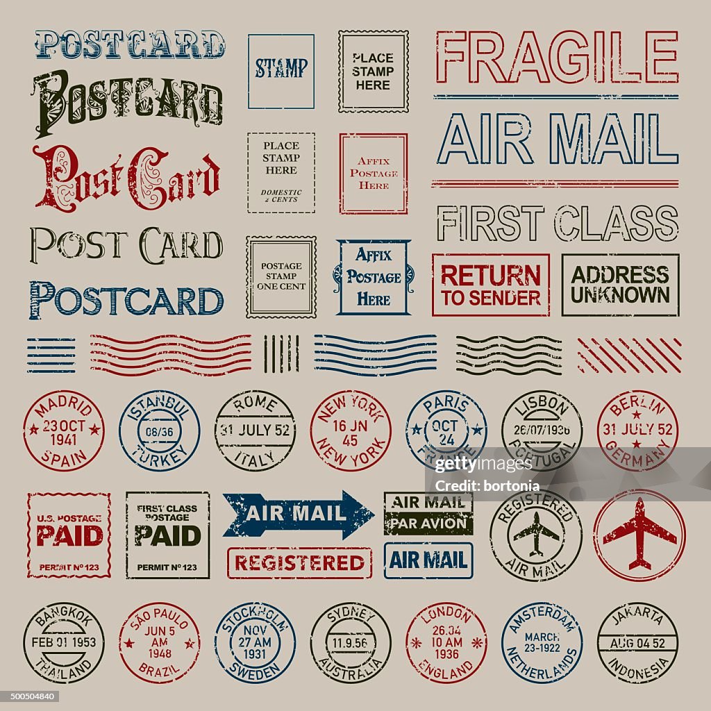 Vintage Postage and Postmark Stamps Set