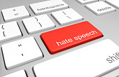 Hate speech key on computer keyboard representing online defamatory comments