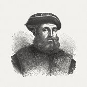 Ferdinand Magellan (1480-1521), Portuguese navigator, wood engraving, published in 1880