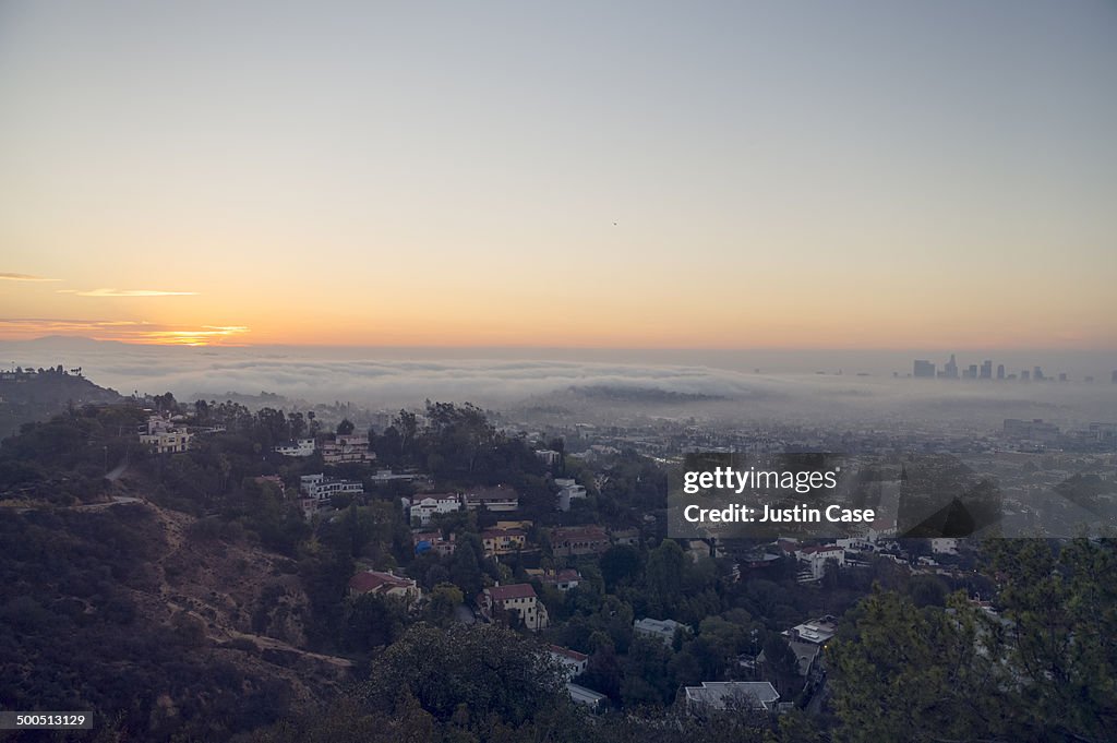 Downward view of sunrise towards Los Angeles