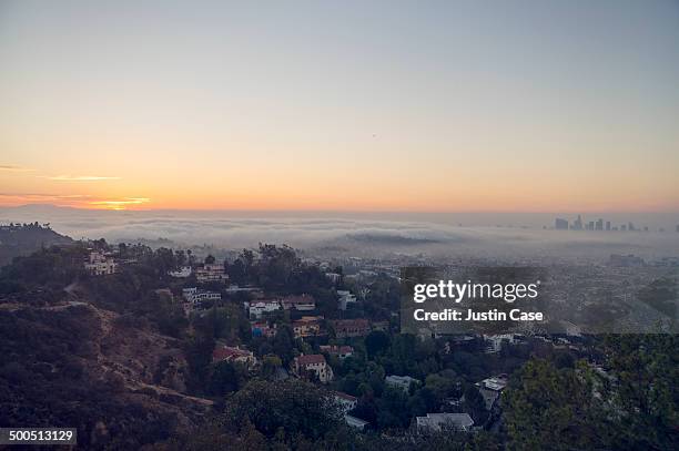 downward view of sunrise towards los angeles - hollywood california imagens e fotografias de stock