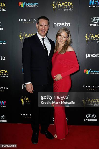 Aaron Jeffrey and Zoe Naylor arrive ahead of the 5th AACTA Awards Presented by Presto at The Star on December 9, 2015 in Sydney, Australia.