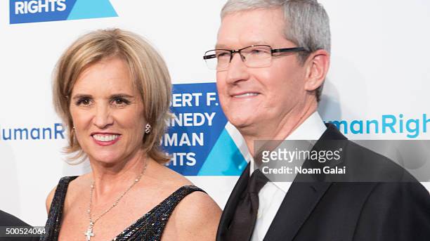 Kerry Kennedy and Tim Cook attend the Robert F. Kennedy human rights 2015 Ripple of Hope awards at New York Hilton Midtown on December 8, 2015 in New...