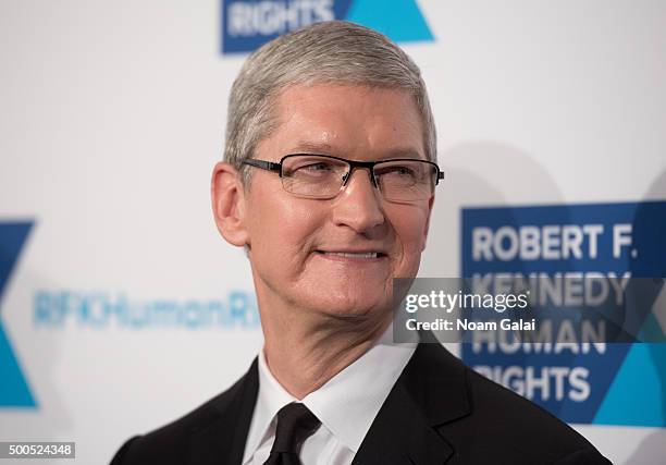 Apple CEO Tim Cook attends the Robert F. Kennedy human rights 2015 Ripple of Hope awards at New York Hilton Midtown on December 8, 2015 in New York...