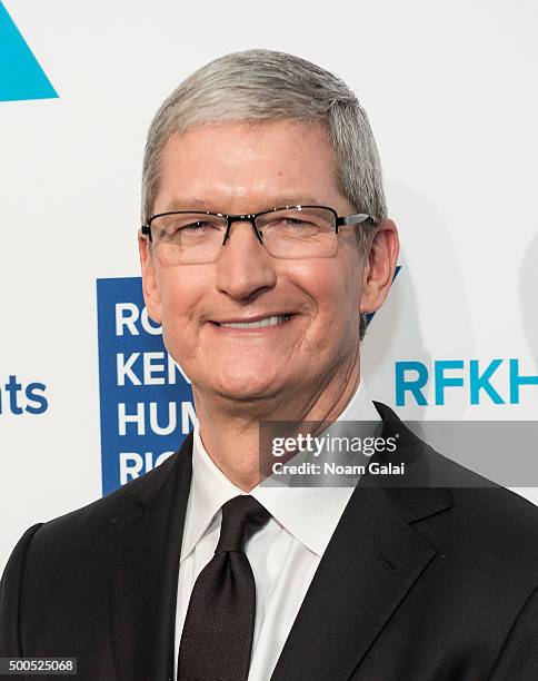 Apple CEO Tim Cook attends the Robert F. Kennedy human rights 2015 Ripple of Hope awards at New York Hilton Midtown on December 8, 2015 in New York...