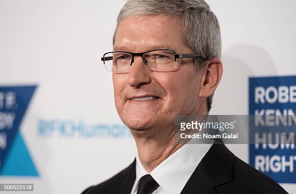 Apple CEO Tim Cook attends the Robert F. Kennedy human rights 2015 Ripple of Hope awards at New York Hilton Midtown on December 8, 2015 in New York...