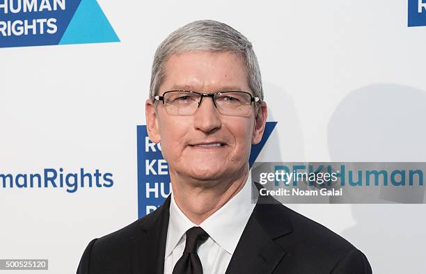 Apple CEO Tim Cook attends the Robert F. Kennedy human rights 2015 Ripple of Hope awards at New York Hilton Midtown on December 8, 2015 in New York...