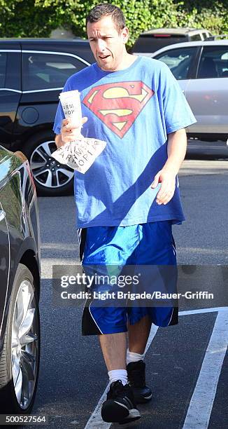 Adam Sandler and wife Jackie are seen in Brentwood, Ca on December 08, 2015 in Los Angeles, California.