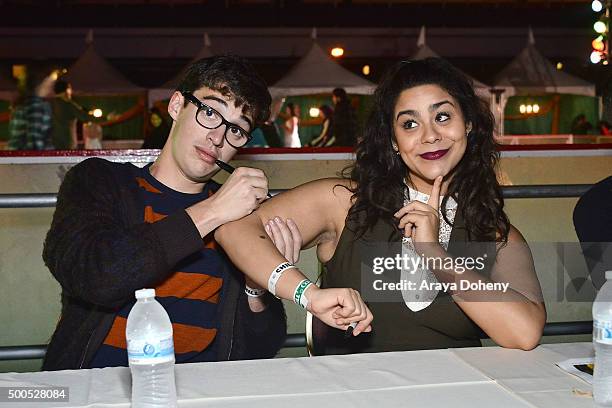 Joey Bragg and Jessica Marie Garcia of Disney's 'Liv And Maddie' visit The Queen Mary's CHILL at Queen Mary Beach on December 8, 2015 in Long Beach,...