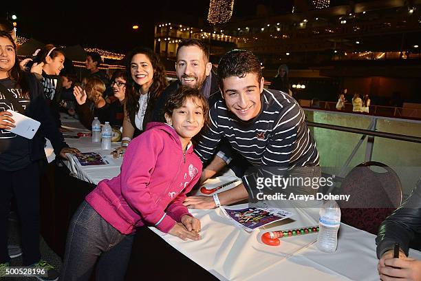 Jessica Marie Garcia, Kurt Long and Shak Ghacha of Disney's 'Liv And Maddie' visit The Queen Mary's CHILL at Queen Mary Beach on December 8, 2015 in...