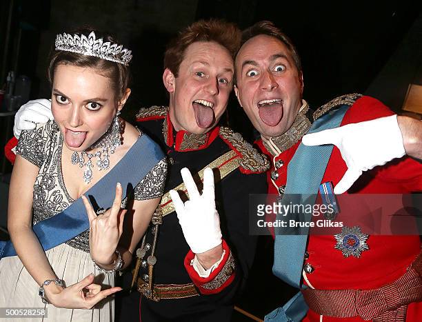 Lydia Wilson as 'Kate Middleton', Richard Goulding as 'Prince Harry' and Oliver Chris as 'Prince William' who play the royal family in 'King Charles...