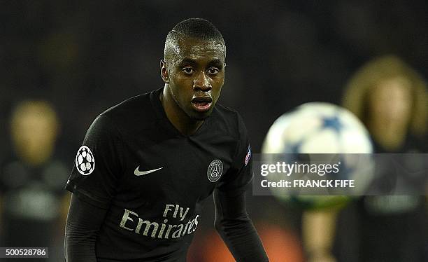 Paris Saint-Germain's French midfielder Blaise Matuidi eyes the ball during the UEFA Champions League group A football match between...