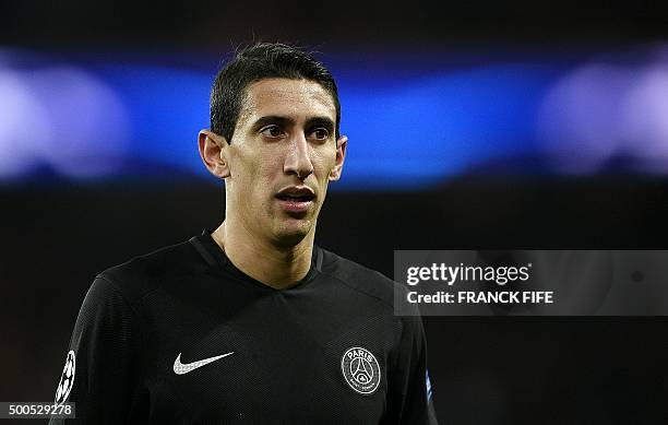 Paris Saint-Germain's Argentinian forward Angel Di Maria attends the UEFA Champions League group A football match between Paris-Saint-Germain and...