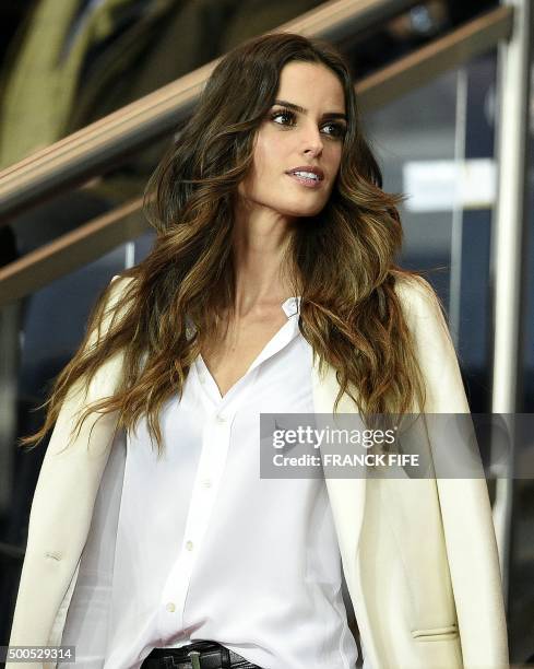 Brazilian model Izabel Goulart attends the UEFA Champions League group A football match between Paris-Saint-Germain and Shakhtar Donetsk at the Parc...