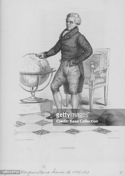 Engraved portrait of French mathematician and astronomer, Pierre Simon Laplace, circa 1780-1827. Engraved by Delaistre from the original by A...