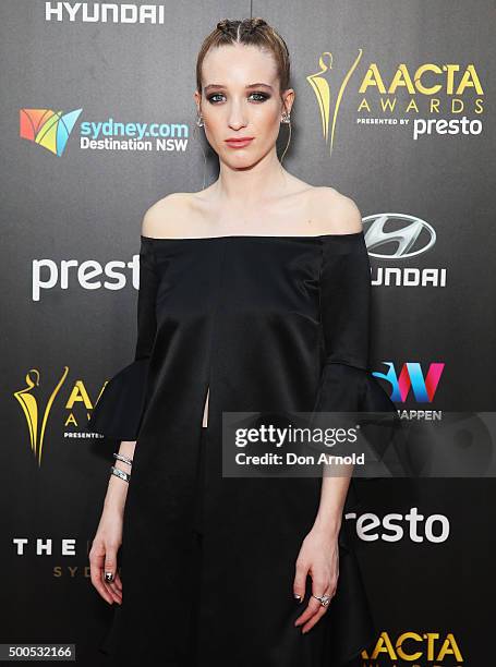 Sophie Lowe poses on the red carpet for the 5th AACTA Awards at The Star on December 9, 2015 in Sydney, Australia.