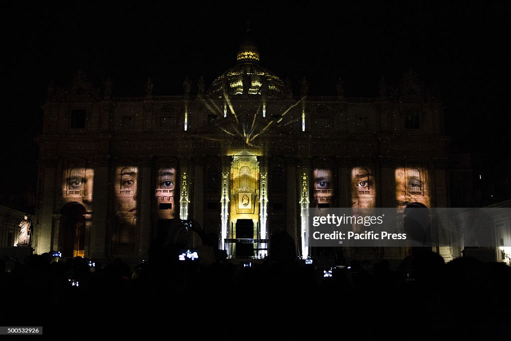A spectacular video mapping projection at the facade of St.