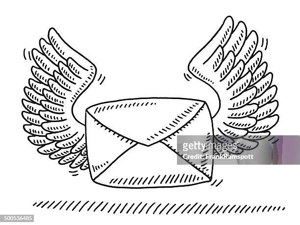flying mail envelope wings drawing - kleurenverloop stock illustrations