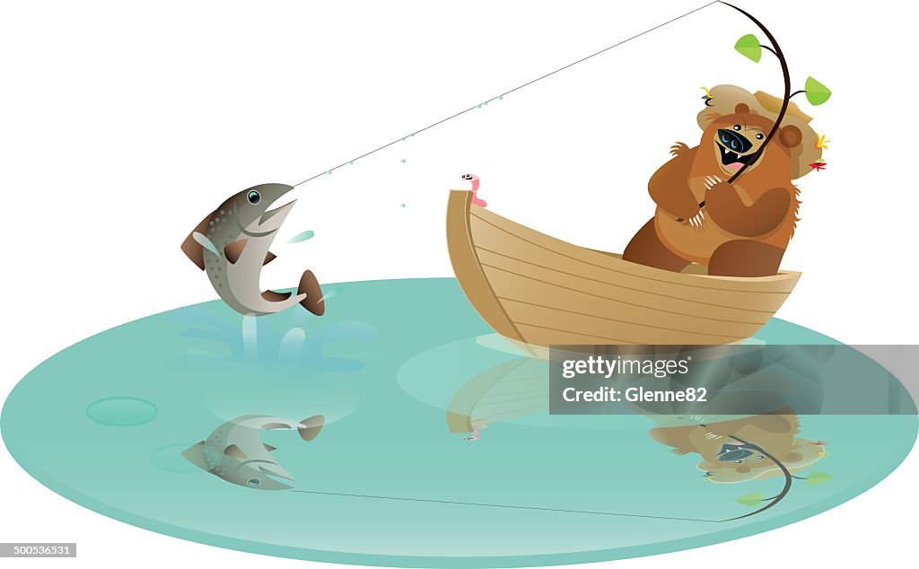 Bear In A Boat Fishing High-Res Vector Graphic - Getty Images