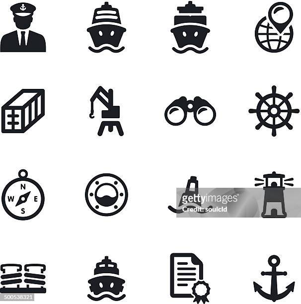 versand hafenstadt symbole - fernglas stock-grafiken, -clipart, -cartoons und -symbole