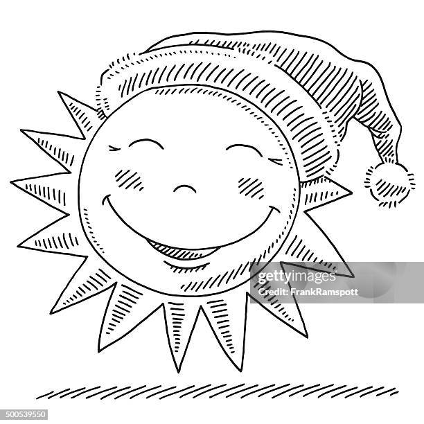 happy winter sun wearing santa hat drawing - santa hat transparent background stock illustrations
