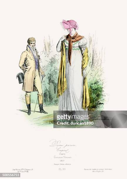 fashion of the early 19th century - period costume stock illustrations