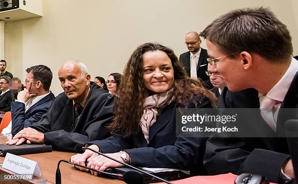 Beate Zschaepe, the main defendant in the NSU neo-Nazi murder trial waits for day 249 of the trial to start at the Oberlandgericht courthouse on...