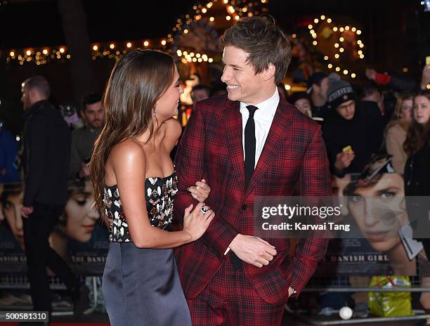 Eddie Redmayne and Alicia Vikander attend the UK Film Premiere of "The Danish Girl" on December 8, 2015 in London, United Kingdom.