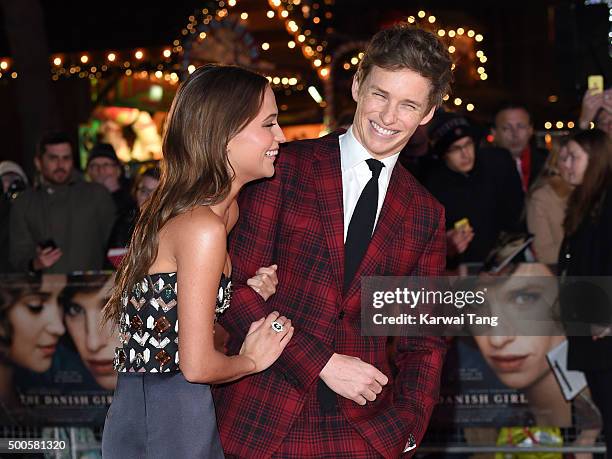 Eddie Redmayne and Alicia Vikander attend the UK Film Premiere of "The Danish Girl" on December 8, 2015 in London, United Kingdom.