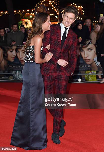 Eddie Redmayne and Alicia Vikander attend the UK Film Premiere of "The Danish Girl" on December 8, 2015 in London, United Kingdom.