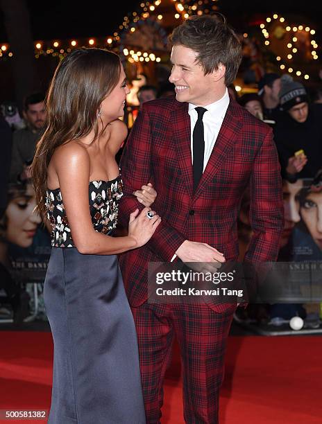 Eddie Redmayne and Alicia Vikander attend the UK Film Premiere of "The Danish Girl" on December 8, 2015 in London, United Kingdom.