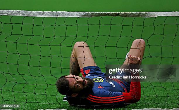 Steven Fletcher plays head-tennis during a Sunderland Training Session at The Academy of Light on December 09, 2015 in Sunderland, England.