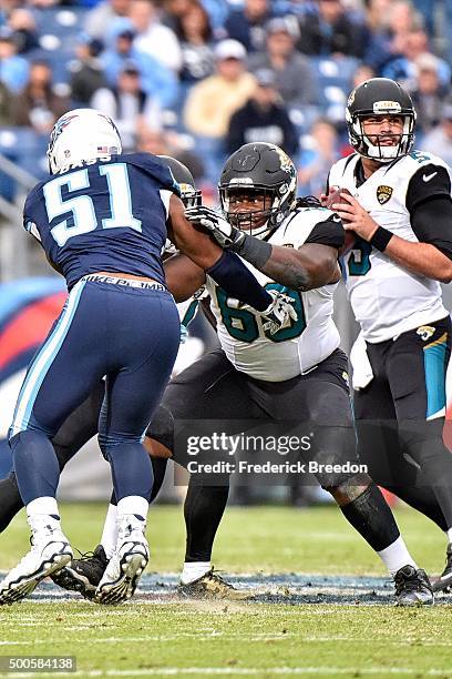 Cann of the Jacksonville Jaguars plays against the Tennessee Titans at Nissan Stadium on December 6, 2015 in Nashville, Tennessee.