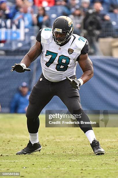 Jermey Parnell of the Jacksonville Jaguars plays against the Tennessee Titans at Nissan Stadium on December 6, 2015 in Nashville, Tennessee.