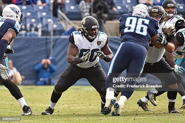 Cann of the Jacksonville Jaguars plays against the Tennessee Titans at Nissan Stadium on December 6, 2015 in Nashville, Tennessee.