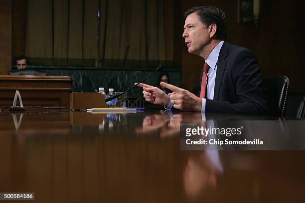 Federal Bureau of Investigation Director James Comey testifies before the Senate Judiciary Committee in the Dirksen Senate Office Building on Capitol...