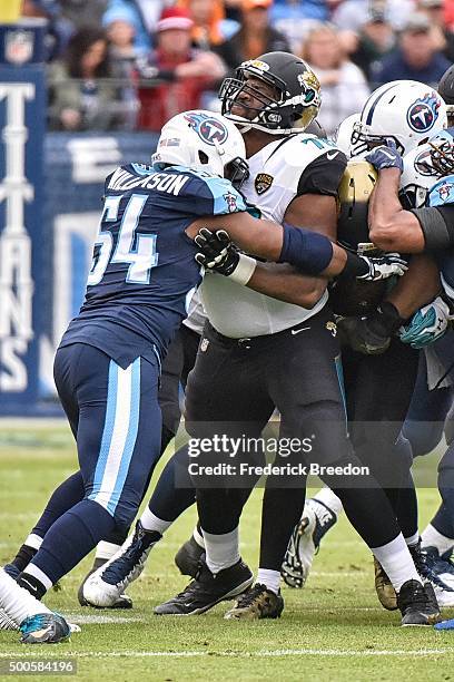 Jermey Parnell of the Jacksonville Jaguars plays against the Tennessee Titans at Nissan Stadium on December 6, 2015 in Nashville, Tennessee.