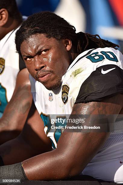Cann of the Jacksonville Jaguars watches from the sideline during a game against the Tennessee Titans at Nissan Stadium on December 6, 2015 in...